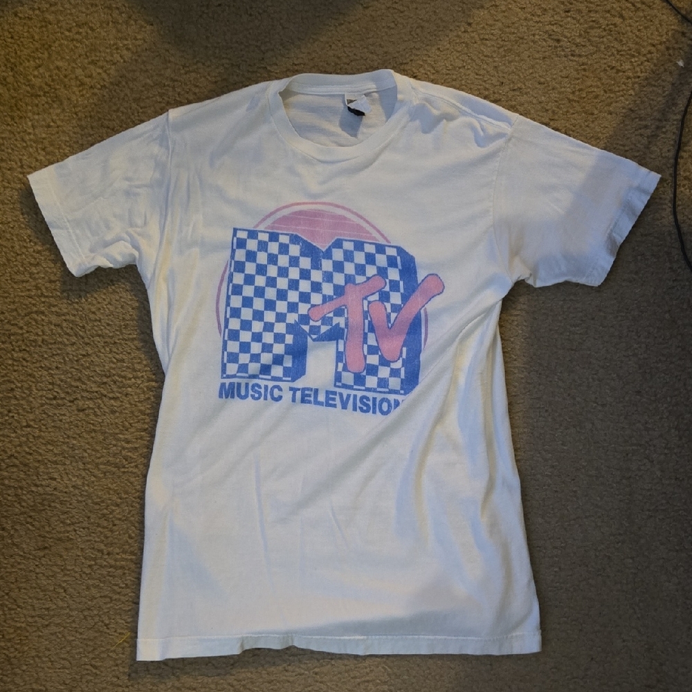 MTV White and Blue Short Sleeve Tee